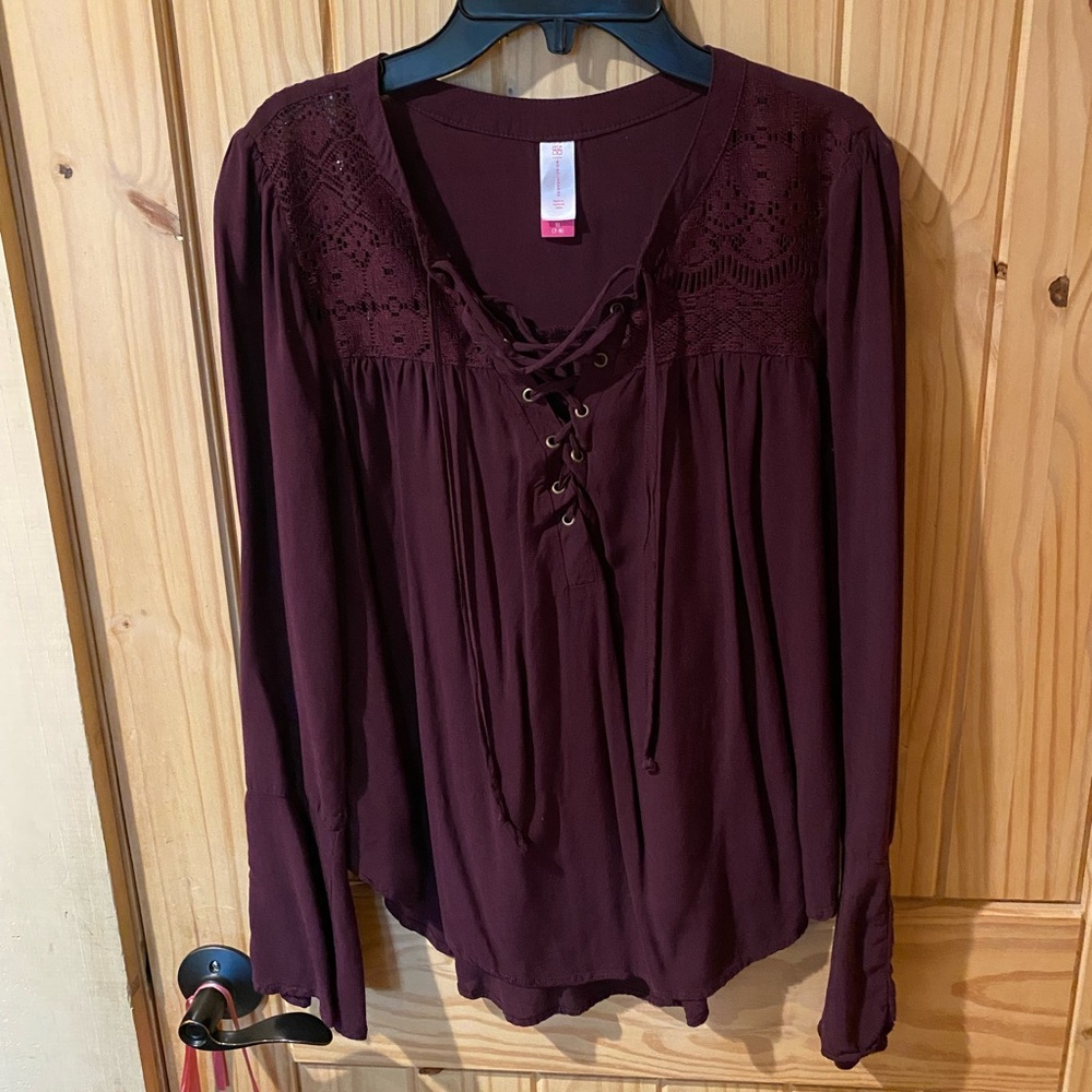 No Boundaries Maroon Lace-Up Blouse